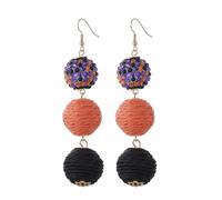 Bling Halloween Orange Black Purple Beaded Ball Dangle Earrings Bohemia Black Orange Purple Stripe Round Circle Hoop Earring for Women Halloween Party Costume Jewelry Gifts, M, Zinc, No Gemstone