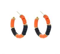 Bling Halloween Orange Black Purple Beaded Ball Dangle Earrings Bohemia Black Orange Purple Stripe Round Circle Hoop Earring for Women Halloween Party Costume Jewelry Gifts