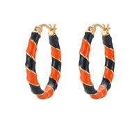Bling Halloween Orange Black Purple Beaded Ball Dangle Earrings Bohemia Black Orange Purple Stripe Round Circle Hoop Earring for Women Halloween Party Costume Jewelry Gifts, Zinc, No Gemstone