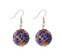 Bling Halloween Orange Black Purple Beaded Ball Dangle Earrings Bohemia Black Orange Purple Stripe Round Circle Hoop Earring for Women Halloween Party Costume Jewelry Gifts, M, Zinc, No Gemstone