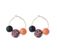 Bling Halloween Orange Black Purple Beaded Ball Dangle Earrings Bohemia Black Orange Purple Stripe Round Circle Hoop Earring for Women Halloween Party Costume Jewelry Gifts, Zinc, No Gemstone