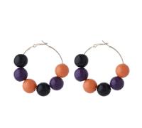 Bling Halloween Orange Black Purple Beaded Ball Dangle Earrings Bohemia Black Orange Purple Stripe Round Circle Hoop Earring for Women Halloween Party Costume Jewelry Gifts