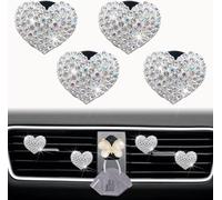 Bling Heart Air Vent Clips, 4 Pcs Silver Heart Car Air Fresheners Vents Clips Car Diffuser Diamond Car Interior Decor Charm Cute Car Accessories and Cute Butterfly Mask Hook，Interior Accessories