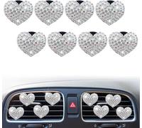 Bling Heart Air Vent Clips, 8Pcs Rhinestone Car Air Freshener with Long Lasting Fragrance, Crystal Heart Diffuser Decor, Cute Interior Accessories for Women and Girls (Silver)