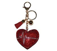Bling Heart Keychain Backpack Charms Rhinestone Crystal Bag Charm Keyring, Heartbeat Heart, One Size