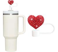 Bling Hearts Straw Covers Cap for Stanley Cup, Bling Diamond Rhinestone, 10mm Silicone Toppers, Straw Topper Compatible for Stanley 30&40 Oz Tumbler with Handle, Reusable Straws (Red)