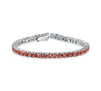 Bling Jewelry 12 CTW Prong Basket Set Solitaire Round Cubic Zirconia Red Orange Simulated Garnet AAA CZ Tennis Bracelet For Women Prom Bride Silver Plated