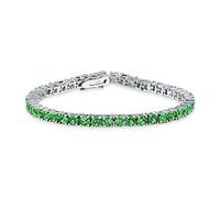 Bling Jewelry 12 CTW Prong Basket Set Solitaire Round Cubic Zirconia Simulated Emerald Green AAA CZ Tennis Bracelet For Women Prom Bride Silver Plated