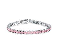 Bling Jewelry 12 CTW Prong Basket Set Solitaire Round Cubic Zirconia Simulated Light Pink Tourmaline AAA CZ Tennis Bracelet For Women Prom Bride Silver Plated