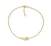 Bling Jewelry 14K Gold Plated .925 Sterling Silver Delicate Protection Guardian Angel Wing Feather Anklet Charm CZ Anklet Link Bracelet for Women Teens