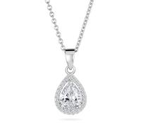 Bling Jewelry 925 Sterling Silver Victorian Vintage Style Delicate Bridal Pear Shape Clear Solitaire Cubic Zirconia AAA CZ Halo Teardrop Pendant Necklace For Women