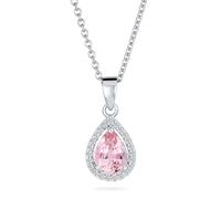 Bling Jewelry 925 Sterling Silver Victorian Vintage Style Delicate Bridal Pear Shape Pink Solitaire Cubic Zirconia AAA CZ Halo Teardrop Pendant Necklace For Women