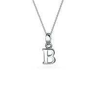 Bling Jewelry ABC Capital Block Letter Alphabet B Initial Pendant Necklace For Teen For Women .925 Sterling Silver
