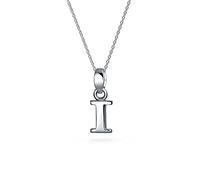 Bling Jewelry ABC Capital Block Letter Alphabet I Initial Pendant Necklace For Teen For Women .925 Sterling Silver