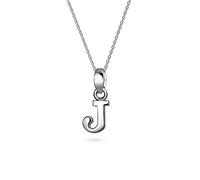 Bling Jewelry ABC Capital Block Letter Alphabet J Initial Pendant Necklace For Teen For Women .925 Sterling Silver