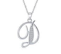 Bling Jewelry ABC Cubic Zirconia Pave CZ Cursive Script Letter Alphabet Initial D Pendant Necklace For Women Sterling Silver