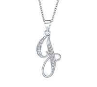 Bling Jewelry ABC Cubic Zirconia Pave CZ Cursive Script Letter Alphabet Initial J Pendant Necklace For Women Sterling Silver