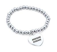 Bling Jewelry Addison Disease Medical ID Stretch Bead Bracelet Heart Shape Charm Tag For Teen Stainless Steel Custom Engraved