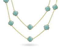 Bling Jewelry Aqua Blue Flower Long Gold Plated Pearlized Enamel Station Chain Wrap Layer Clover Necklace For Women 40 Inch