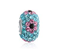 Bling Jewelry Aqua Blue Pink Flower Crystal Spacer Bead Core .925 Sterling Silver Fits European Charm Bracelet Women Teen