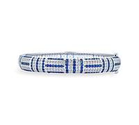 Bling Jewelry Art Deco Style Blue Simulated Sapphire Cubic Zirconia CZ Dome Statement Bangle Bracelet For Women Silver Plated Brass