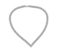 Bling Jewelry Art Deco Style Bridal Geometric Cubic Zirconia Statement Clear AAA CZ Collar V Chevron Necklace For Women Wedding Bride Prom Silver Plated