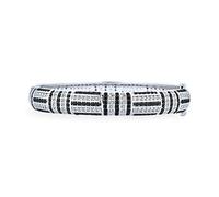 Bling Jewelry Art Deco Style Geometric Black White Cubic Zirconia CZ Statement Bangle Bracelet For Women Silver Plated Brass