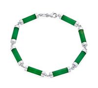 Bling Jewelry Asian Style Gemstone Genuine Light Green Jade Strand Slender Tube Bar Link Ankle Anklet Bracelet For Women .925 Sterling Silver 9 Inch