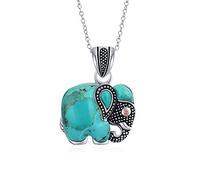 Bling Jewelry Bali Indian Style Tribal Elephant Stabilized Turquoise Pendant Oxidized Sterling Silver Necklace For Women With Chain