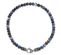Bling Jewelry Bali Style Gemstone Blue Sodalite Brown Tiger Eye Ball Bead Strand Necklace For Men Women Stainless Steel Hook Clasp