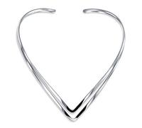Bling Jewelry Basic Simple Choker Double V Shape Geometric Collar Statement Necklace For Women .925 Silver Sterling