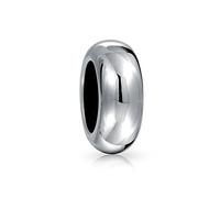 Bling Jewelry Basic Simple Plain Thin Spacer Stopper Bead Charm For Women Black Rubber Center Polished.925 Sterling Silver Fits European Bracelet