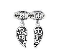 Bling Jewelry BFF Forever Words Best Friends Puzzle Two Piece Split Heart Shape Dangle Bead Charm Oxidized .925 Sterling Silver Fits European Bracelet
