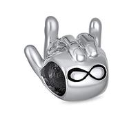 Bling Jewelry BFF Hand Sign Symbol Infinity I Love You Sign Language Charm Bead For Women Teen Oxidized .925 Sterling Silver Fits European Bracelet