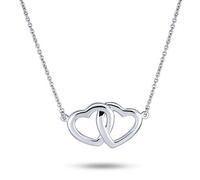 Bling Jewelry BFF Lover Romantic Couples Station Interlocking Open Hearts Pendant Necklace for Women Girlfriend - Genuine .925 Sterling Silver