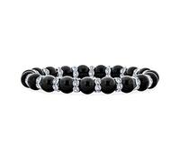 Bling Jewelry Black Ball Bead Stackable Strand Stretch Bracelet For Women White Crystal Rondelle Spacer Silver Plated Brass