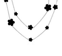 Bling Jewelry Black Clover Flower Long Silver Plated Brass Station Tin Cup Chain Wrap Layer Necklace For Women 42 Inch