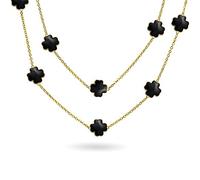 Bling Jewelry Black Flower Long Gold Plated Pearlized Enamel Station Chain Wrap Layer Clover Necklace For Women 40 Inch