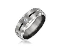 Bling Jewelry Black Inlay AAA CZ Cubic Zirconia Accent Silver Tone Mens Titanium Wide Wedding Band Ring For Men 8MM