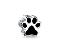 Bling Jewelry Black Shape Best Friend Cat Puppy Kitten BFF Pet Dog Lover Paw Print Charm Bead For Women Teen .925 Silver Fits European Bracelet