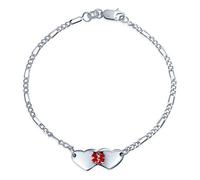 Bling Jewelry Blank Dainty Connected Double Heart Shape Medical Identification Engravable Medical ID Bracelet For Women Teens .925 Sterling Silver Small Wrist 6 Inch