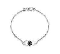 Bling Jewelry Blank Delicate Thin Oval Shape Medical Identification Engravable Medical ID Bracelet For Women Sterling Silver