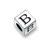 Bling Jewelry Block Letter B Alphabet Initial Charm Bead For Women For Teen .925 Sterling Silver For European Bracelet