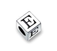 Bling Jewelry Block Letter E Alphabet Initial Charm Bead For Women For Teen .925 Sterling Silver For European Bracelet