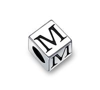 Bling Jewelry Block Letter M Alphabet Initial Charm Bead For Women For Teen .925 Sterling Silver For European Bracelet