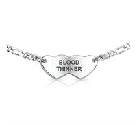 Bling Jewelry Blood Thinner Delicate Thin Heart Medical Identification ID Bracelet For Women Sterling Silver Custom Engraved 7 Inch