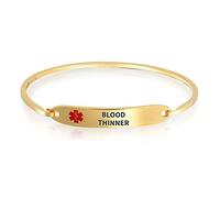 Bling Jewelry Blood Thinner Identification Medical ID Sleek Bangle Bracelet For Women Gold 2 Tone Steel Custom Engraved