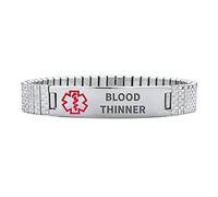 Bling Jewelry Blood Thinner Identification Medical ID Stretch Link Bracelet For Women Teens Unisex Stainless Steel Custom Engraved