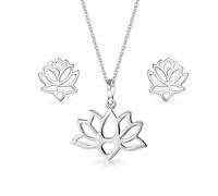 Bling Jewelry Blossom Open Lily Flower Zen Buddhist Lotus Pendant Necklace Threader or Stud Earrings For Women Teens Yogi .925 Sterling Silver