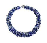 Bling Jewelry Blue Lapis Gemstone Chunky Chips Cluster Bib Multi Strand Statement Necklace For Women Silver Plated